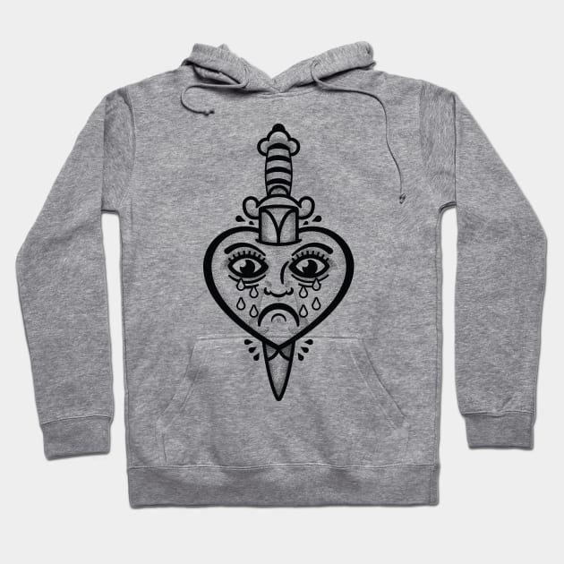 Crying Heart and Dagger Tattoo Black Print Heart Hoodie TeePublic